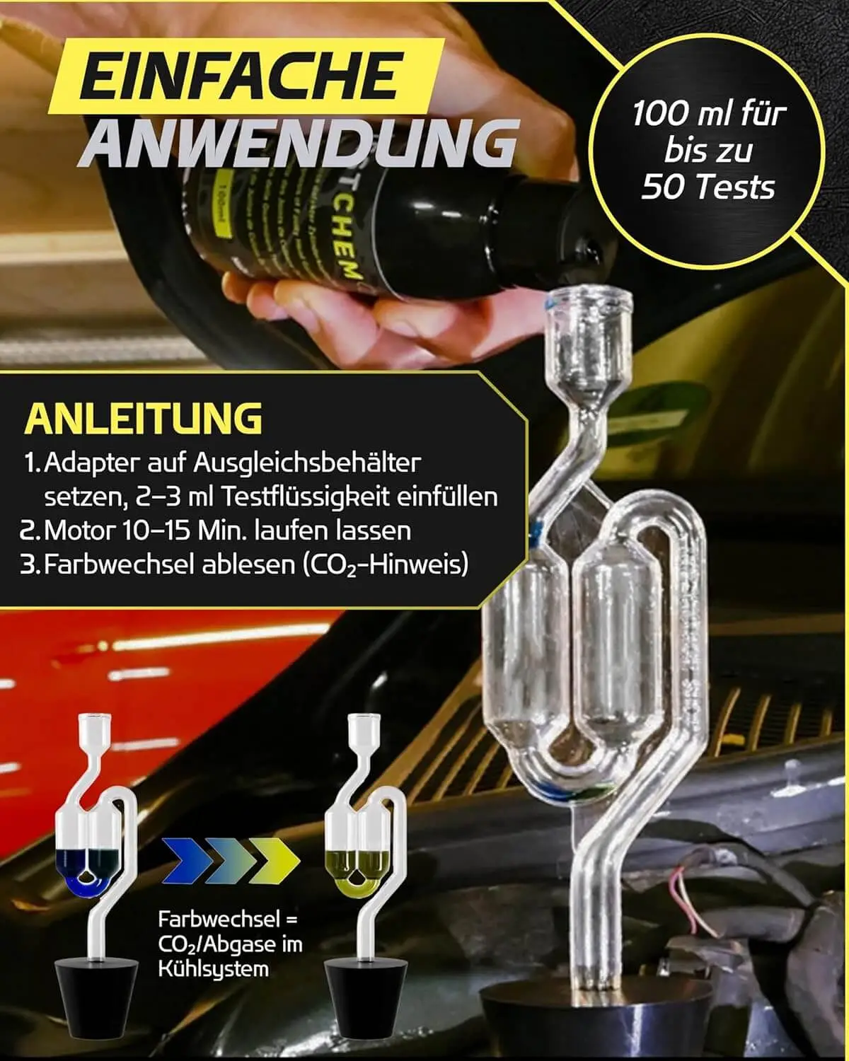 TESTCHEM CO₂-Kopfdichtung Testkit – Kühlsystem-Abgastest für bis zu 50 Tests - immagine 3